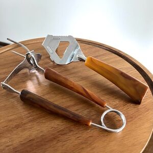 Vintage Bakelite Handle Meat Lifter Server Carving Fork Utensil Bottle Opener